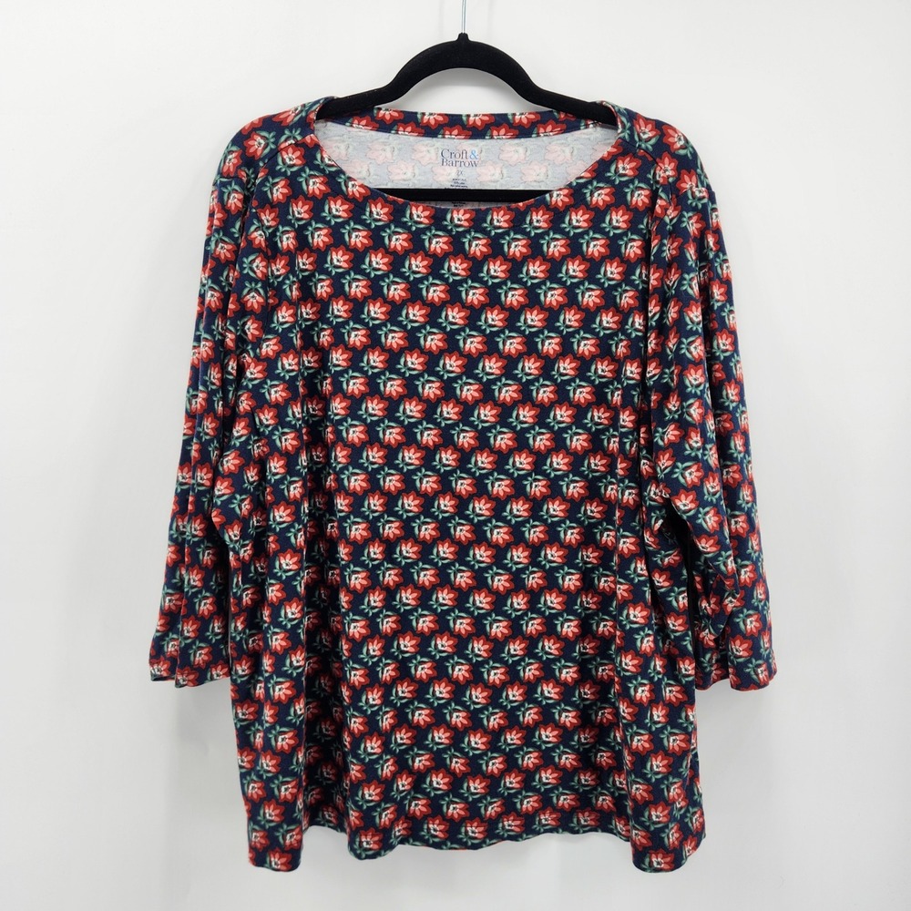 Croft & Barrow Women's Plus Size 2X Floral Print 3/4 Sleeve T-Shirt Top